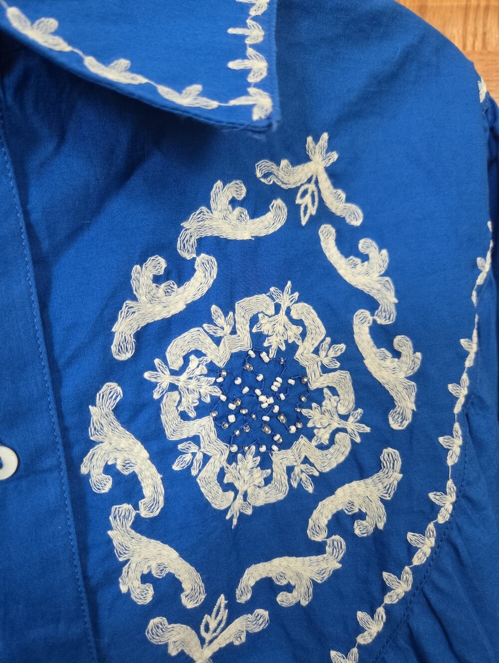NWT Zara Royal Blue Embroidered Western Yoke Blouse Oversized Boho Top Size Smal - Picture 4 of 10